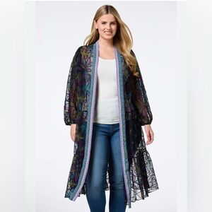 NWT Cato Collection‎ Tiered Floral Embroidered Duster Kimono Medium